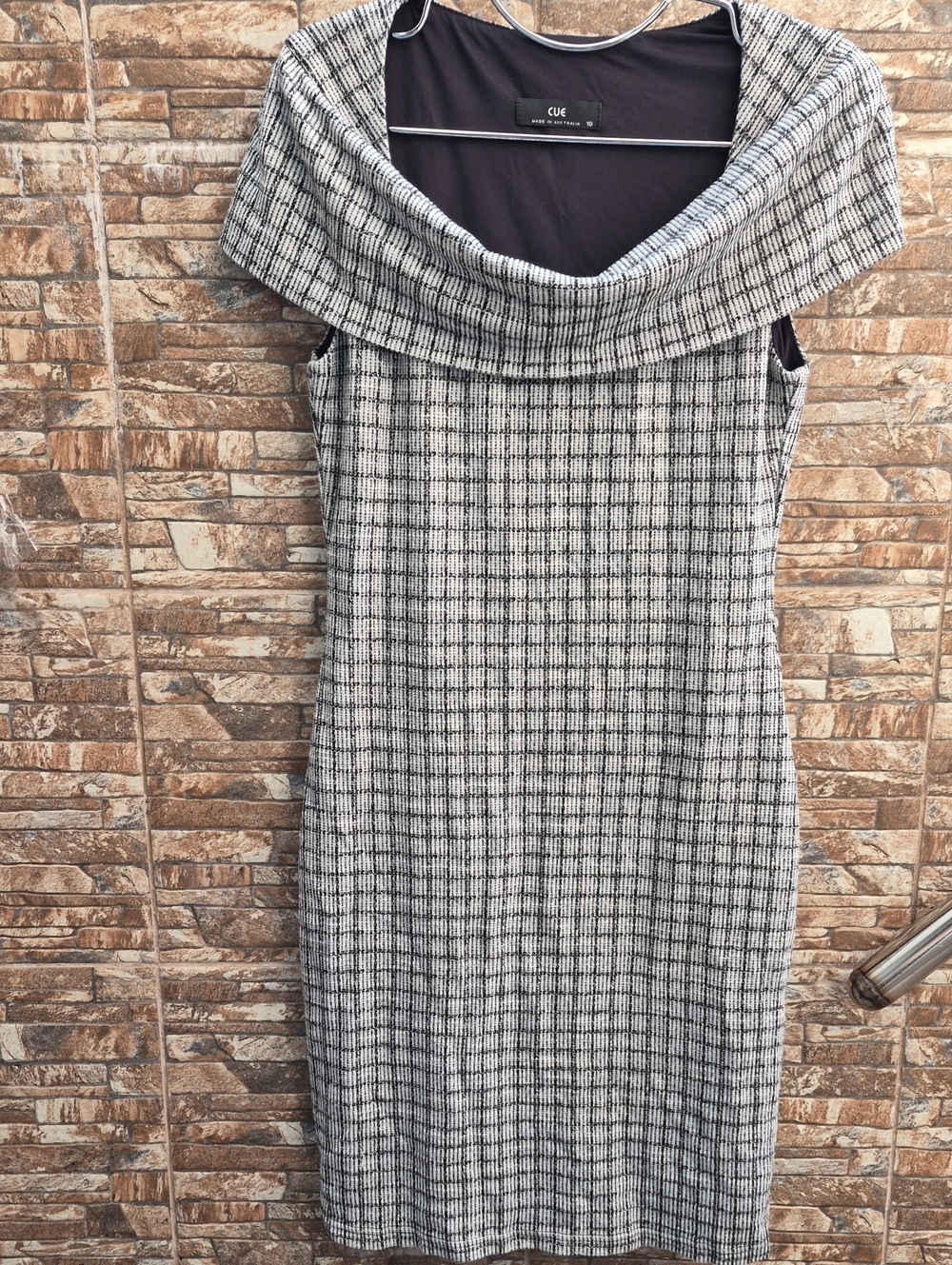 Cue Black & White Knit Off-Shoulder Cowl Neck Dress